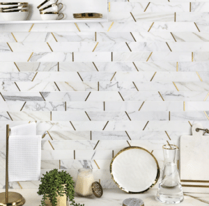 Choosing The Best Backsplash For Your Nashville Kitchen Remodel: Materials, Styles, And Designs Guide (2024) 1 Tilebar gold marble backsplash